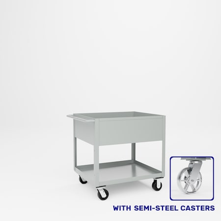 Pucel Tray Top Box Truck, 30 in W x 36 in D x 37 in H, 12 in Deep Box, Semi-Steel Casters, Light Blue TT-3036-12S