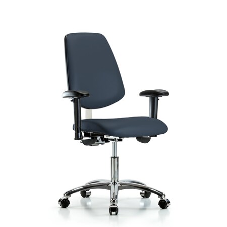Blue Ridge Ergonomics Clean Room Chair Vin Desk Chair, Med, Bk, Cast, Nav, CL100, Adjustable Arms, 18" to 23" Height, Vinyl BR-NCR-VDHCH-MB-CR-T0-A1-CC-8582