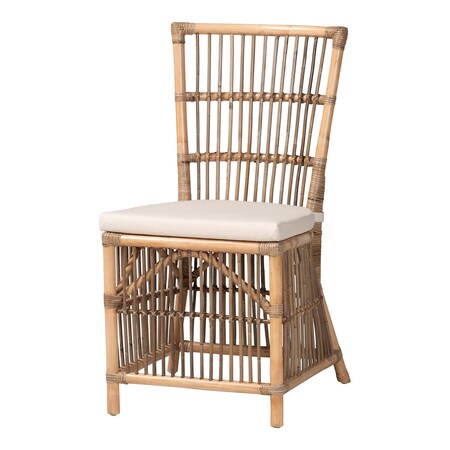 Baxton Studio Kim Modern Bohemian White Fabric and Natural Brown Rattan Dining Chair 224-12835-ZORO