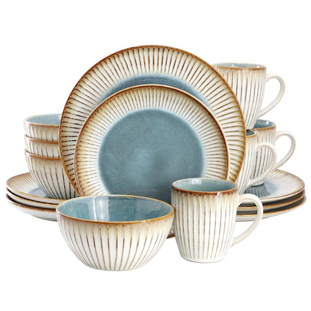 Elama Louann 16 Piece Stoneware Dinnerware Set in Blue and Beige ELM-LOUANN