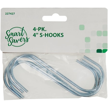 Smart Savers 4'' Zinc Open S Hook, 4PK 227427