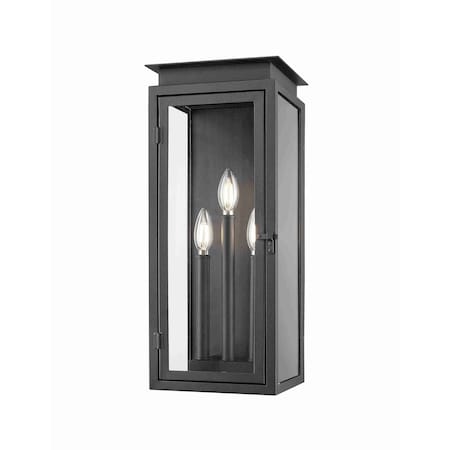 Z-Lite Nova 3 Light Outdoor Wall Light, Black/Clear, 8.25 In W x 20.5 In H 5018M-BK