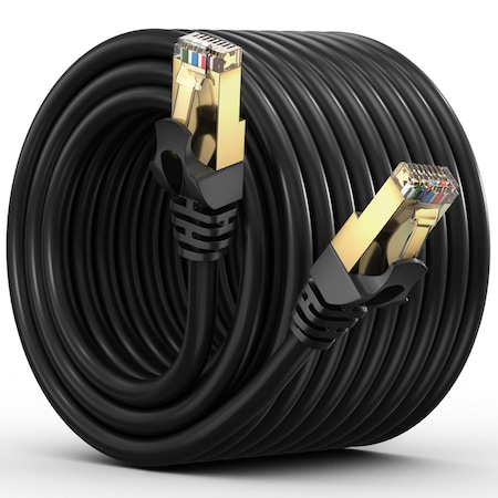 Maximm 75ft Flat Cat7 SFTP Shielded Ethernet Cable, Black CAT7-75FTBlack