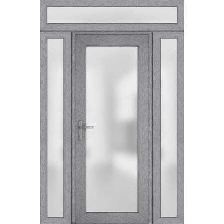 Vdomdoors Front Exterior Prehung FiberGlass Door Frosted Glass / Manux 8102 Grey Ash / 2 Sidelight and Transo MANUX8102EXD-SS-W16+30+16 x H80+14-RH
