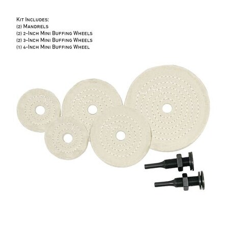 Renegade Products Usa Mini Buffing Wheels, 1/2" Arbor Hole, UBM Mini Buff Kit, 40-Ply, 1/2" Thick, Mixed Size Kit FCVMB40P60UBM-KIT