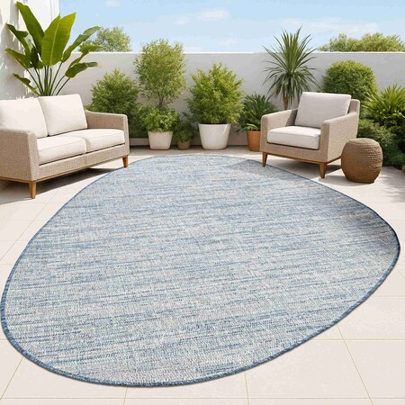 Jonathan Y Callan Modern Rustic Abstract Gray/Navy 5 ft. x 8 ft. Indoor/Outdoor Shaped Area Rug SHP202D-5