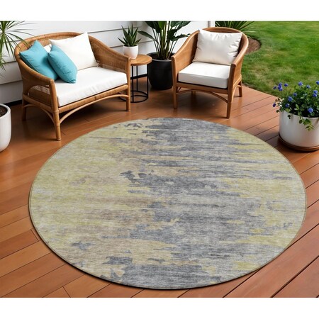 Homeroots 8' Pewter Silver And Gray Round Abstract Washable Indoor Outdoor Area Rug 582406