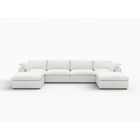 Homeroots 160" White Linen Blend Modular Sofa With Ottoman And Storage 714564