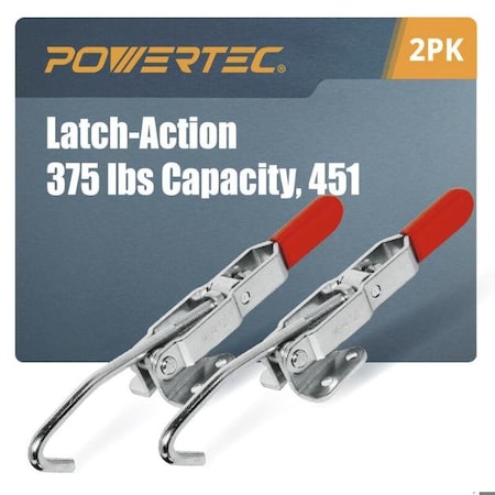Powertec Toggle Clamp, 375 lbs Cap., 451 Adjustable Pull Action Latch, 2PK 20308-P2N