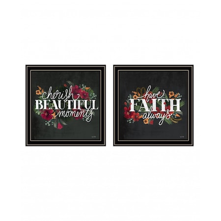 Homeroots Set Of Two Cherish and Have Faith 2 Black Framed Print Wall Art, 2PK 407983
