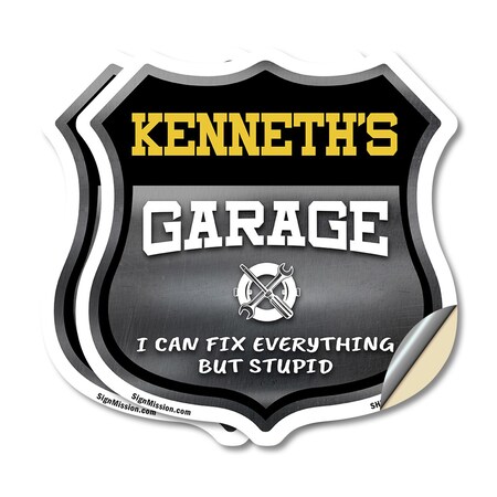 Signmission Kenneth's Garage I Can Fix Everything But Stupid, 12 inch X 12 inch, Vinyl Decal, 2PK SHI-D-2PACK-12-490-KENNETH
