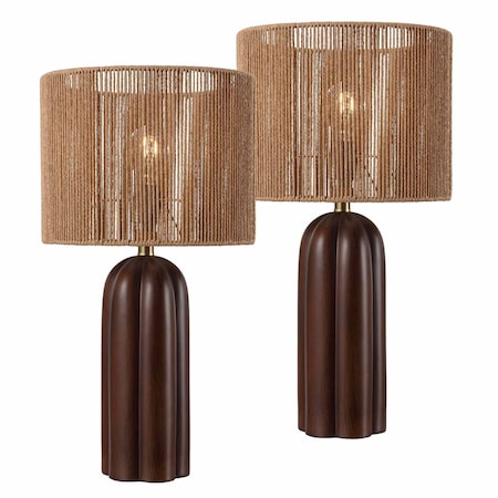 Jonathan Y Hazel 24" Bohemian Coastal Fluted Scalloped Cylinder Resin w/Hand-Woven Paper Rope Drum Shade L, 2PK JYL5511B-SET2