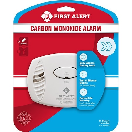 First Alert 1039718 Carbon Monoxide Alarm, 85 dB, Alarm: Audio, Electrochemical Sensor, White CO3-B01-T