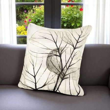 Homeroots 18" White And Black Botanical Linen Throw Pillow Cover with Embroidery 608177