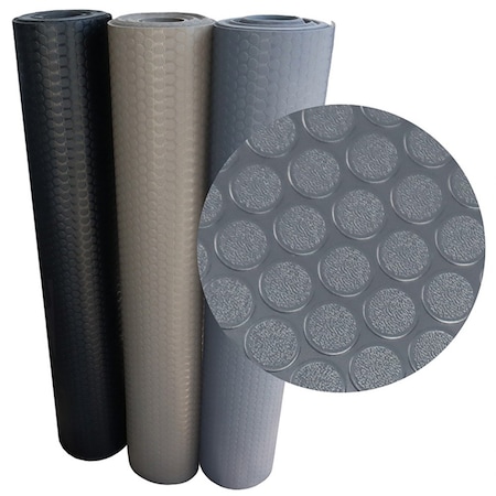 Rubber-Cal "Coin-Grip" Vinyl Flooring Roll - 2mm x 4ft x 7ft Roll - Black 03-165