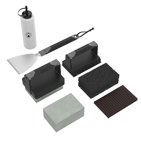 Coleman Cookout 5Pc Griddle Grill Cleaning Tool Kit, Stainless Steel w/ Spatulas, Scraper, and Squeeze Bottles CTA-8014