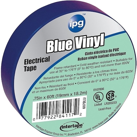 Intertape Electrical Tape, 60 ft L, 3/4 in W, Blue 85831