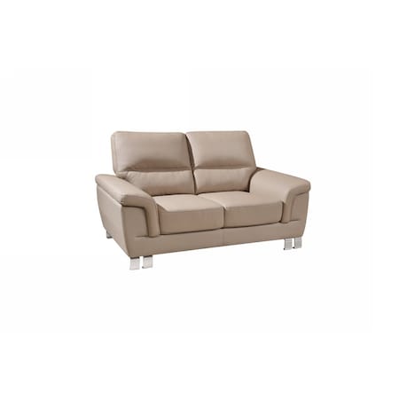 Homeroots 64in Beige And Silver Faux Leather Love Seat 329559