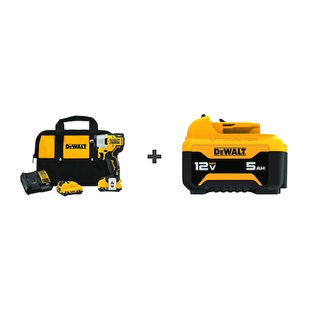 Dewalt Impact Wrench, Cordless, Compact, 12VDC DCF902F2 / DCB126