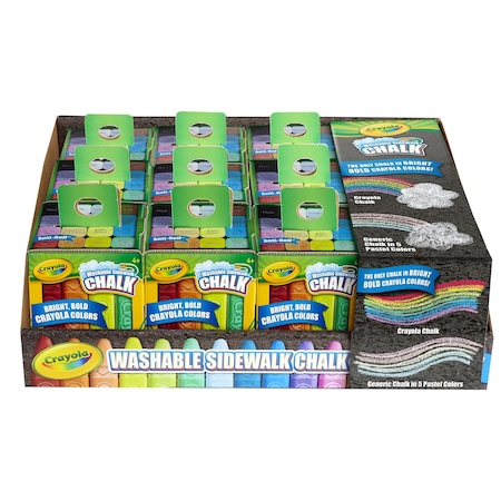 Crayola Washable Sidewalk Chalk Tray, 16 Colors, 12PK 51-4008