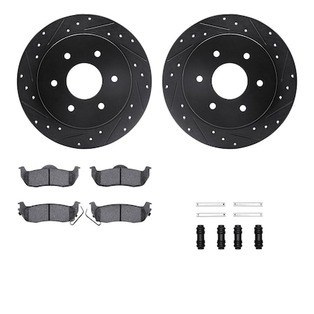 Dynamic Friction Co DFC Brake Rotor Drilled & Slotted - Black- w/Ultimate Duty Brake Pad & HW Kit 8412-67001