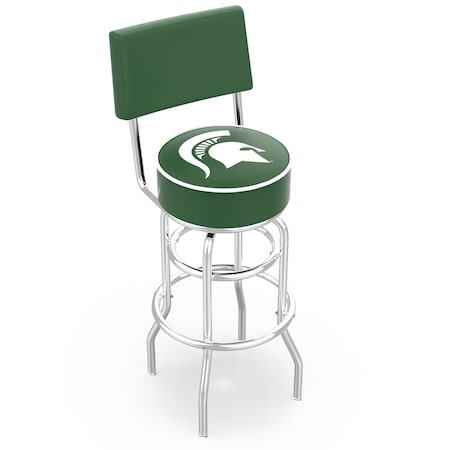 Holland Bar Stool Co 30" Chrome 2-Ring Michigan State Swivel Bar Stool, Back L7C430MichSt