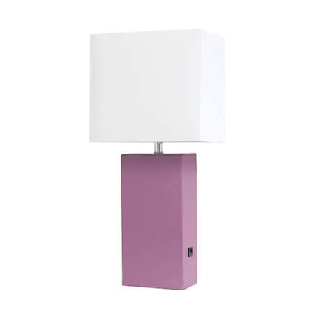 Homeroots 21" Purple Faux Leather USB Table Lamp LED With White Shade 643083