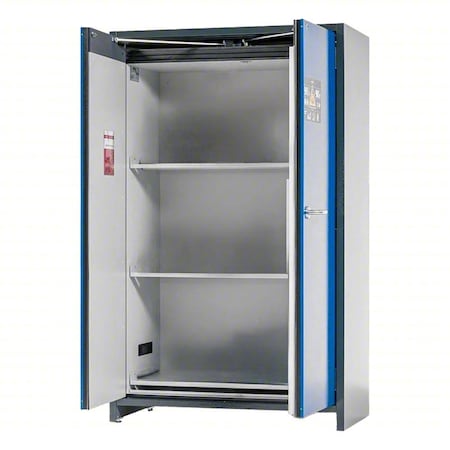 Denios Battery Storage Cabinet, 77 in H, 24 3/16 in W, 47 in D, Blue/Gray, 3 Shelves M31-8083