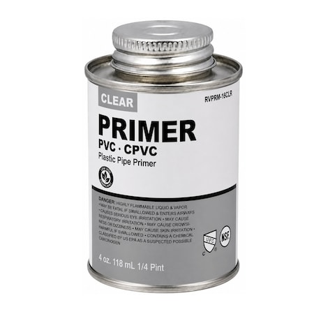 Supplygiant 4 oz Clear PVC/CPVC Primer Cement Ind. Grade Low-VOC Fast Acting Primer Glue for Pipe & Fittings SWQSN-6DMS