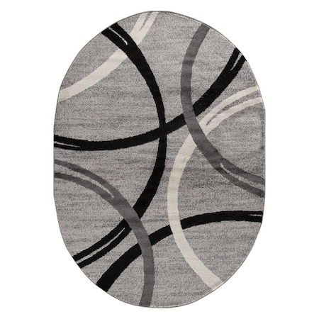 World Rug Gallery Modern Wavy Circles Design Area Rug 5 ft x 7 ft Oval Gray 377GRAY5OV
