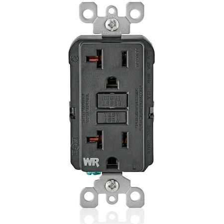 Leviton GFIRcptcl, 20A, 125VAC, Blk, Polycarbonate GFWR2-E