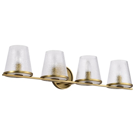 Nuvo Valentine, 4 Light Vanity, Vintage Brass Finish, Hammered Glass 60/8264