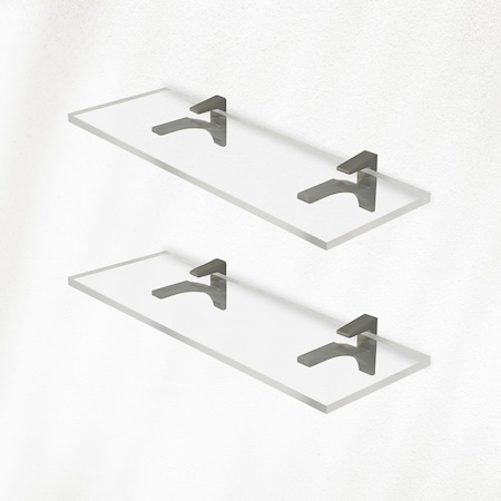 Fab Glass And Mirror Acrylic Shelf 6 x 14.5inces Brushed Nickel Bracket 3/4in Thickness Acrylic Pack of 2 AS19SC-6x14BN2P