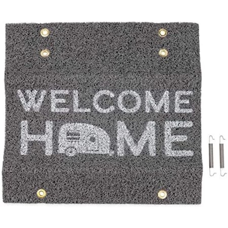 Camco 17.5 x 18 in. Life Is Better At The Campsite RV Wrap Around Step Rug Scrub, Gray CMC53196