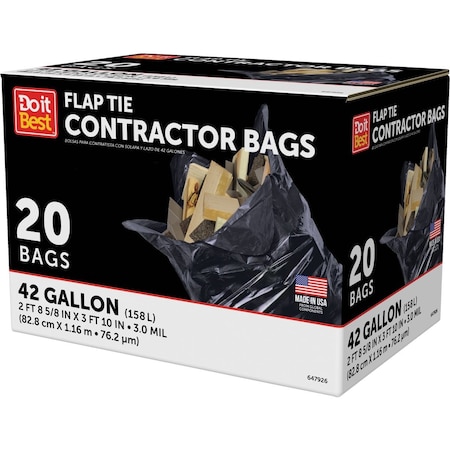 Do It Best 42 Gal. Flap Tie Contractor Black Trash Bag, 20-Count 647926