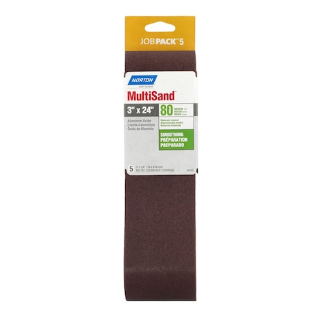 Norton Abrasives Sanding Belt, 3" W, 24" L, Coated, Aluminum Oxide, 80 Grit, Coarse, R215 Metalite 07660702067