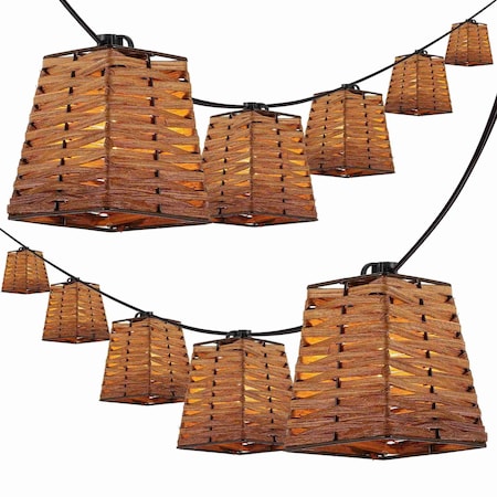 Jonathan Y Quinn 10-Light 10 ft. Classic Vintage LED G40 Square Bamboo Shaded String Lights, Brown JYL8707A