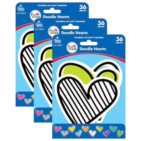 Carson Dellosa Kind Vibes Doodle Hearts Cut-Outs, 36-Piece Set, 3PK 120617