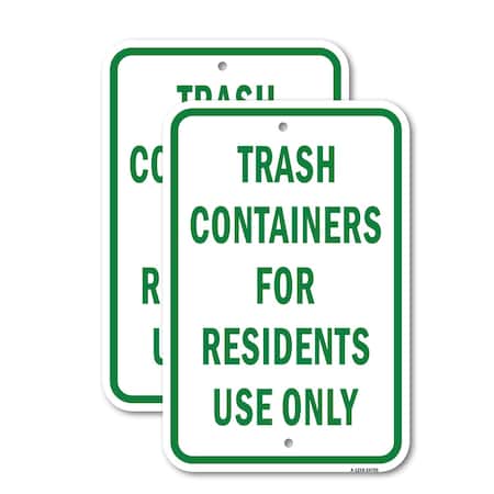 Signmission Trash Containers For Residents Only, 18'' X 24'' 2 Signs, Heavy Gauge Aluminum, 2PK A-1824-2PACK-24705
