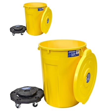 Magnum Tool Yellow 44 Gallon Trash Can Set, Trash Can, Quiet Dolly, and Reinforced Lid, 2 Set CMTC-CLD0-44Y02
