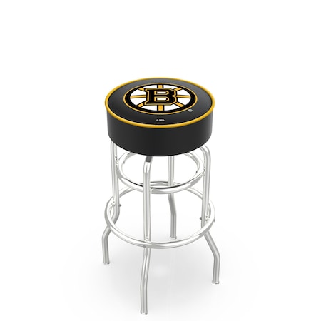 Holland Bar Stool Co 25" Boston Bruins Cushion Seat, 2-Ring Chrome Swivel Bar Stool L7C125BosBru