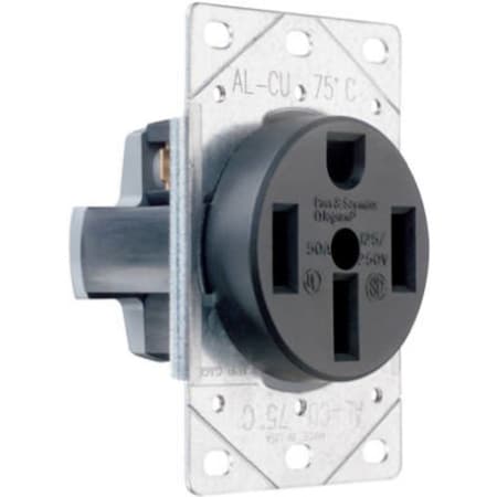 Legrand Straight Blade Receptacle, 14-50R, 50 A, 125/250V AC, 3 Pole, 4 Wire, Flush Mount 3894CC6