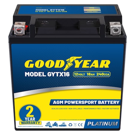 Goodyear GYTX16 - 12 Volt 18 AH, 240 CCA, Rechargeable High-Performance, SLA - AGM Battery GY4140763