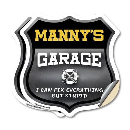 Signmission Manny's Garage I Can Fix Everything But Stupid, 4 inch X 4 inch, Vinyl Decal, 2PK SHI-D-2PACK-4-490-MANNY