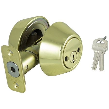 Prosource Deadbolt, 3 Grade, Polished Brass, 2-3/8 to 2-3/4 in Backset, KW1 Keyway D272-RU5V