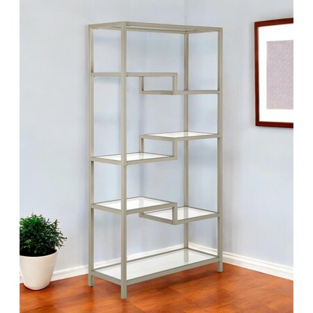 Homeroots Silver Metal and Glass Seven Tier Etagere Bookcase 527580