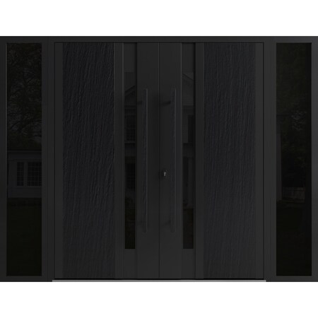Vdomdoors Aluminum Double Doors Dekton 0163 Ardesia Nero 2 Sidelights Entry Door Painted (W96xH96) Left hand DEKTON0163DEXD-ARD-W12+72+12xH96-LH-O