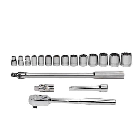 Williams Socket and Tool Set, 1/2" D, 6Pt, 18pcs., JHWWSS18HFTB JHWWSS18HFTB