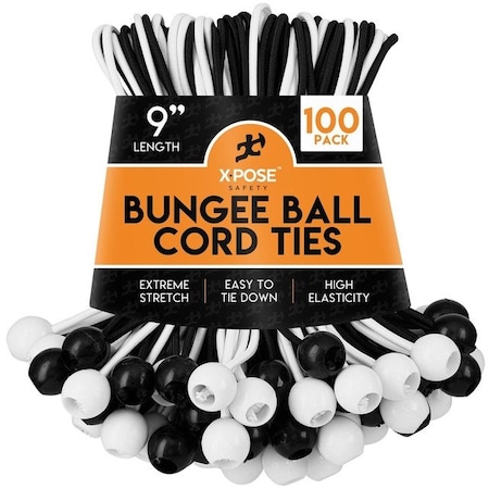 Xpose Safety Bungee Ball Cords 9 100-PK Heavy Duty Assorted Colors Stretch Rope with Ball Ties, 100PK BB-9M-100-X