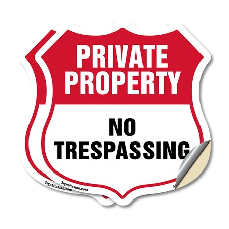 Signmission Private Property Shield Sign No Trespass, 4 inch X 4 inch, Vinyl Decal, 2PK SHI-D-2PACK-4-454